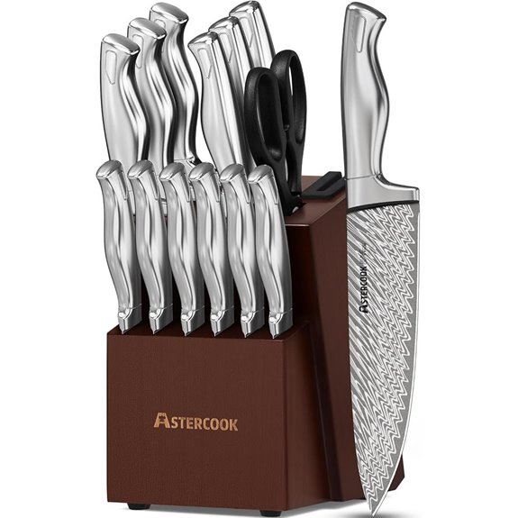 Astercook 15-Piece Stainless Steel Knife Set with Sharpener