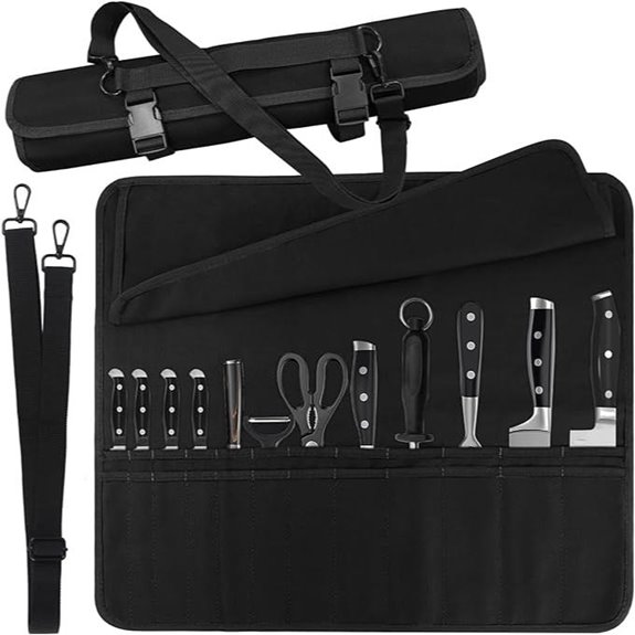 Chef Knife Roll Bag with 24 Slots and Adjustable Strap