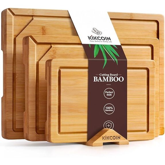 Kikcoin Bamboo Cutting Board Set with Handles and Feet