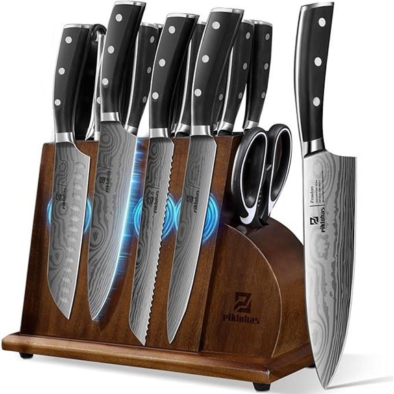17-Piece Magnetic Knife Block Set with Damascus Blades