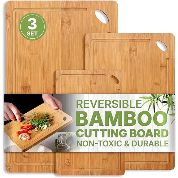 Wood Cutting Boards Set of 3 Non-Toxic Bamboo